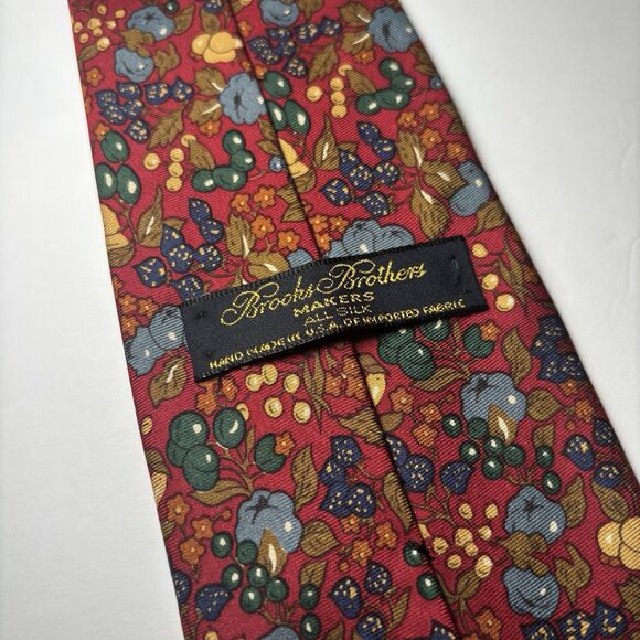 BROOKS BROTHERS Makers Merchants Silk Floral Berry Print Necktie Tie made In USA - Picture 2 of 5